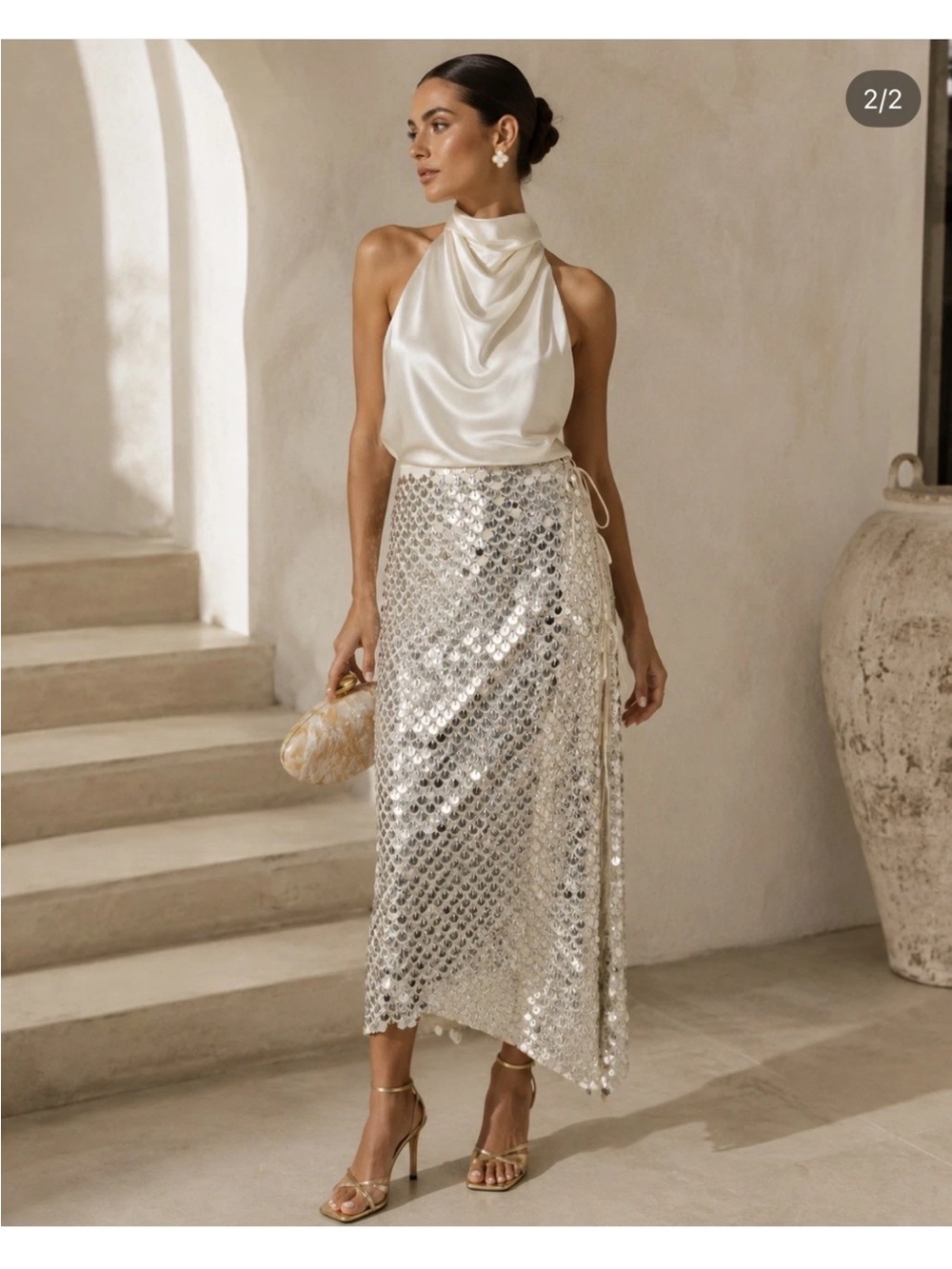 ZARA ASYMMETRIC SEQUIN MIDI SKIRT